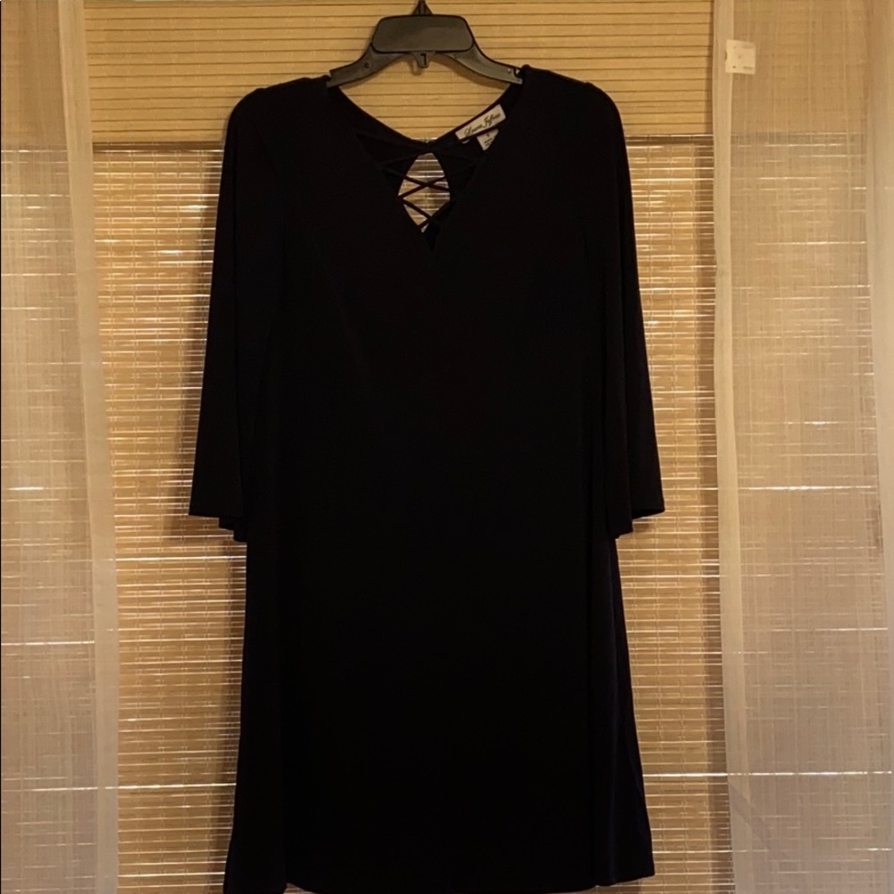 long sleeve silk material navy dress